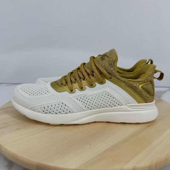 APL Womens 7.5 TechLoom Tracer Sneakers Gym Training Shoes Ivory / Metallic Gold - Picture 2 of 10
